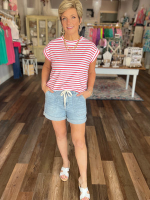 You Go Girl Striped Short Sleeve Top