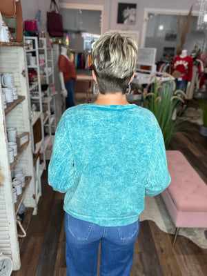 Vintage Washed Crew Neck in Teal