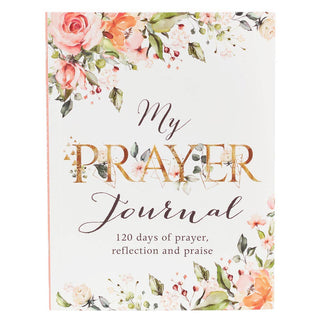 Prayer journal with floral design and text on a white background