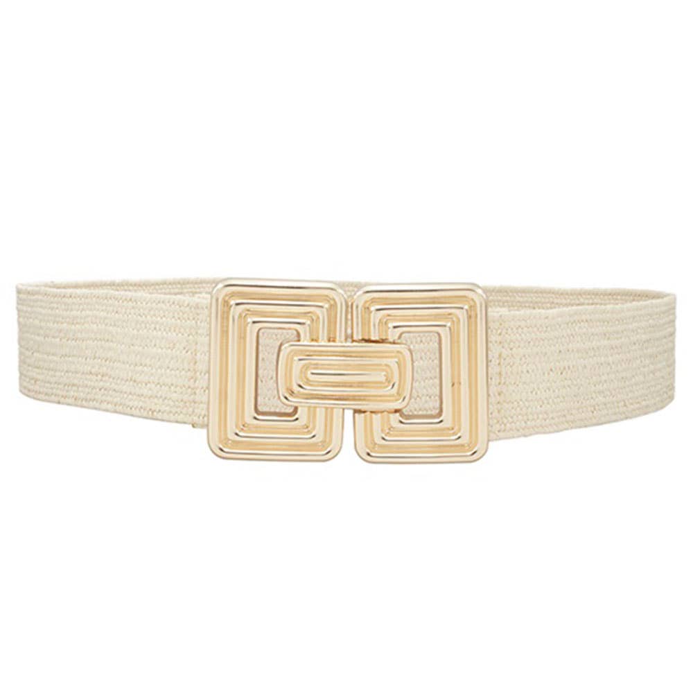 Stretchy Straw Belt with Gold Buckle