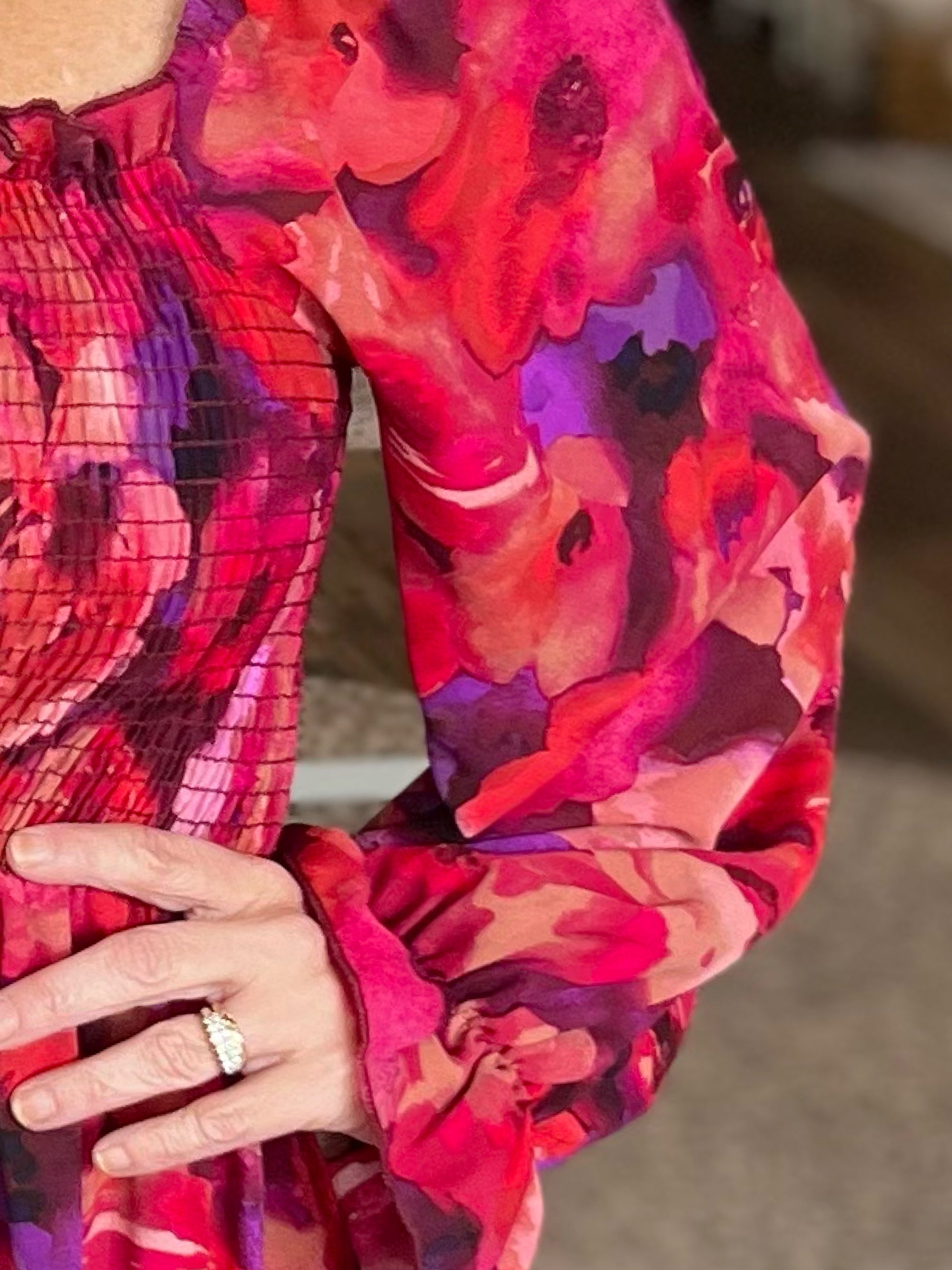 Midi Dress in Red and Purple Floral