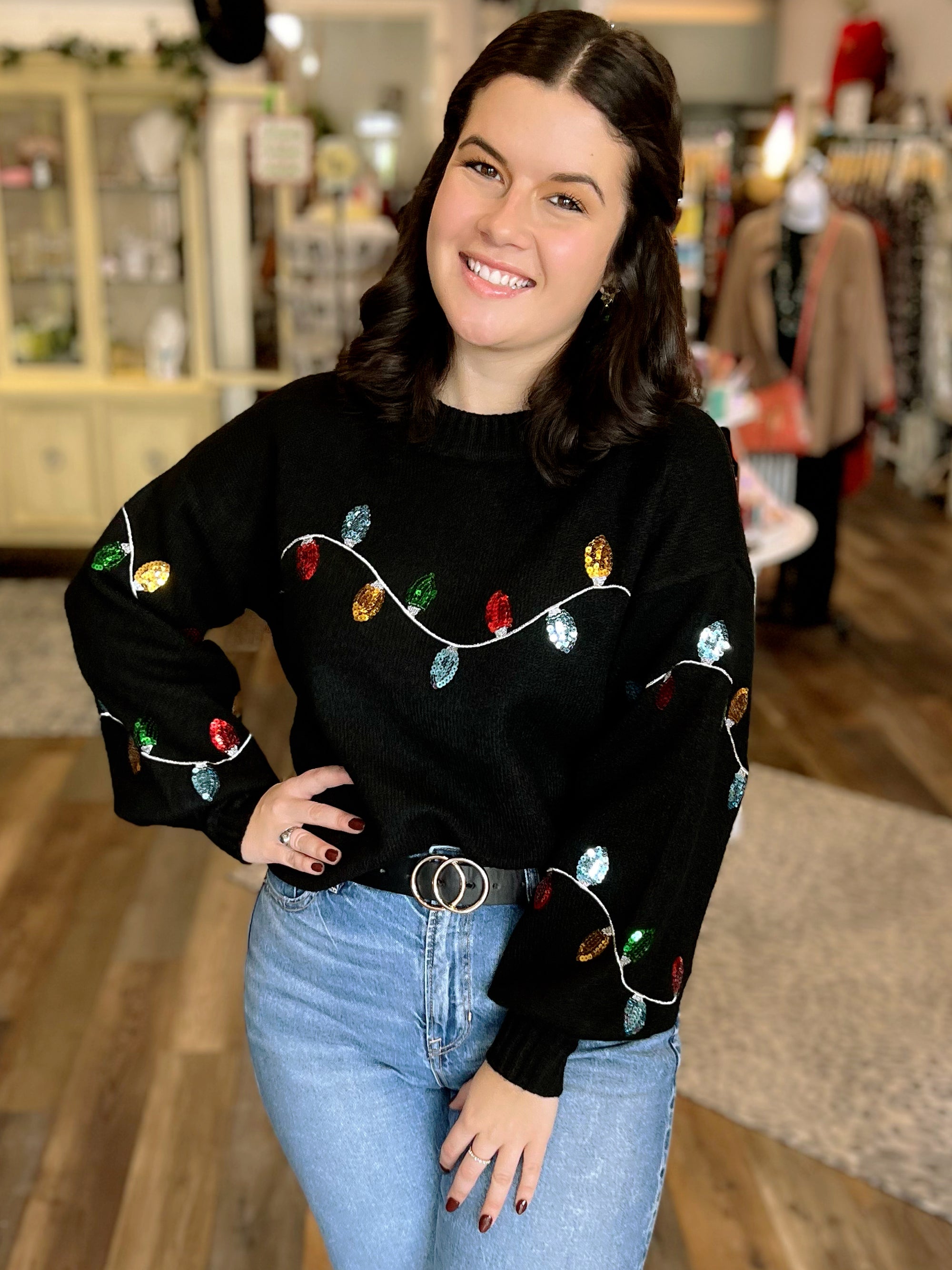 Noel Sequin Lightbulb Sweater