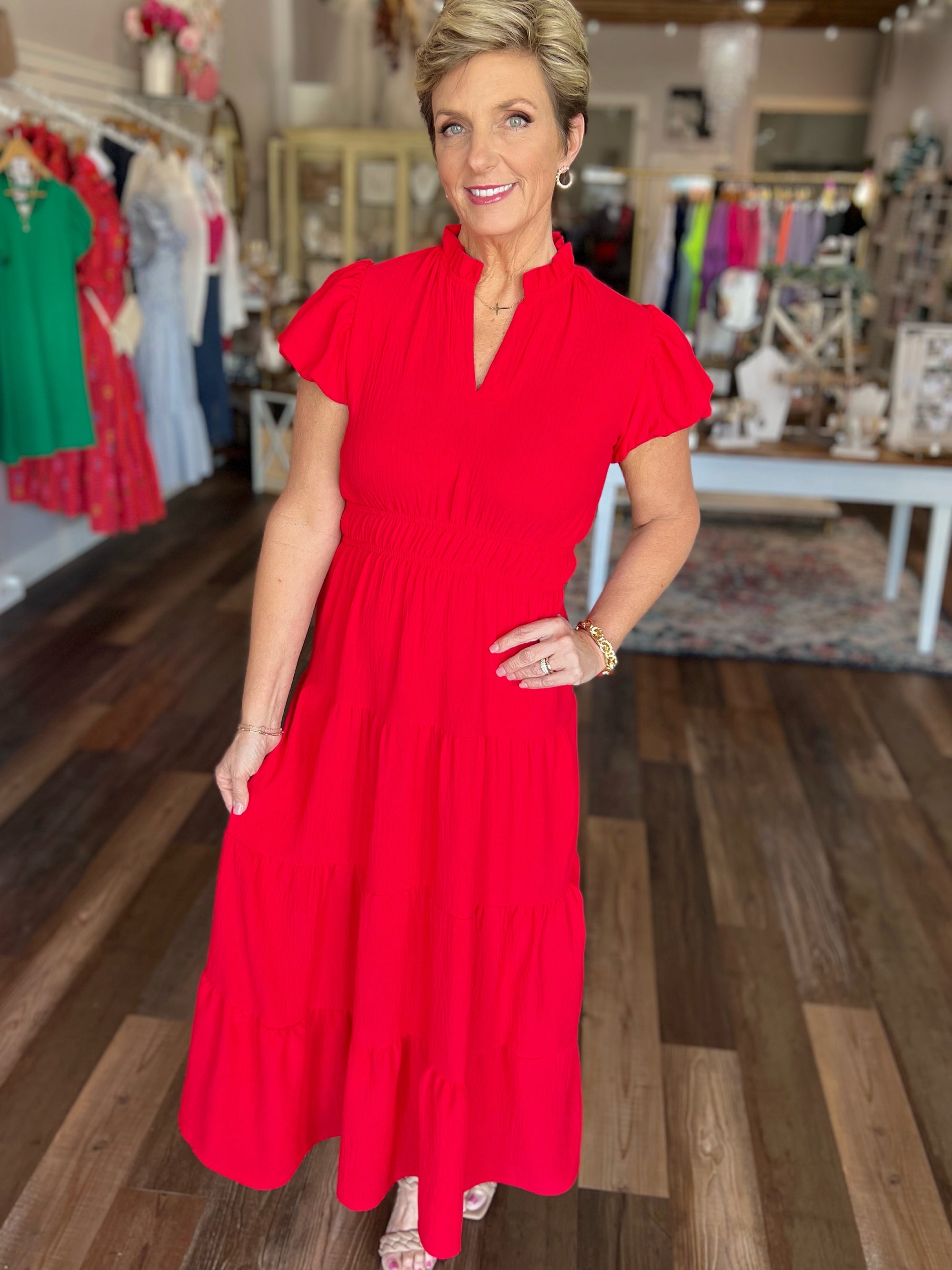 Red Maxi Three Tier Dress
