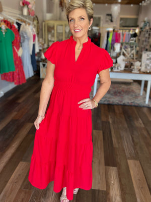 Red Maxi Three Tier Dress