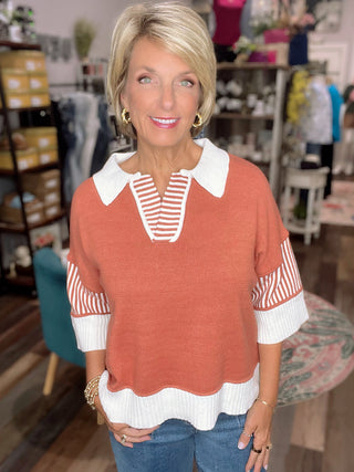 Rust Collared Half Sleeve Sweater