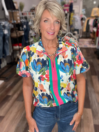 Painted Garden Quarter Zip Top