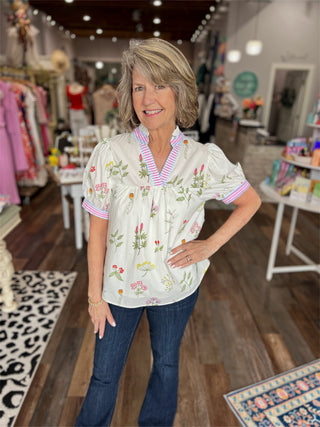 Garden Stripe Contrast Babydoll Top