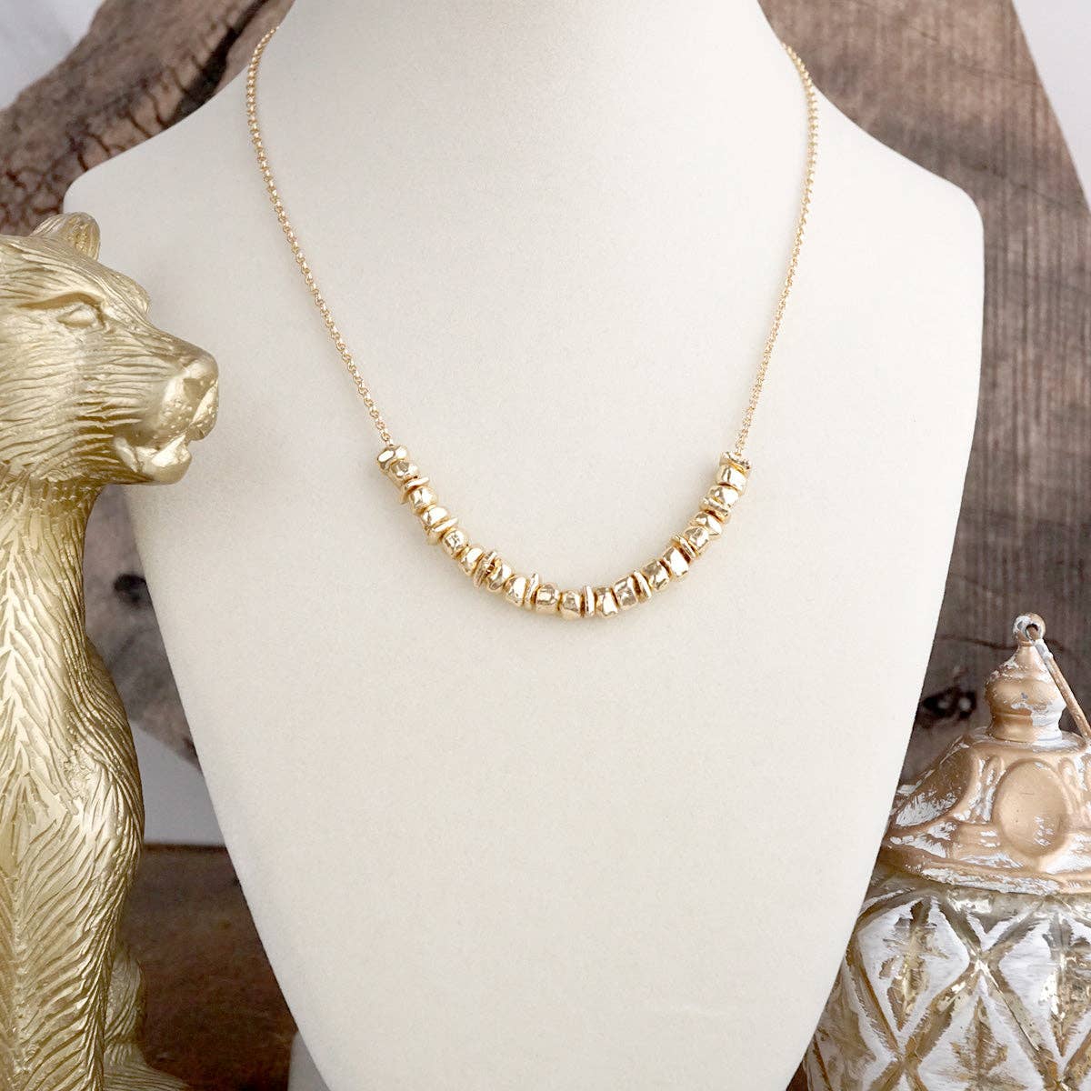 Golden Gather – Dainty Rolo Chain with Nugget Cluster