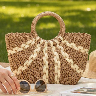 Round Top Handle Woven Tote Bag