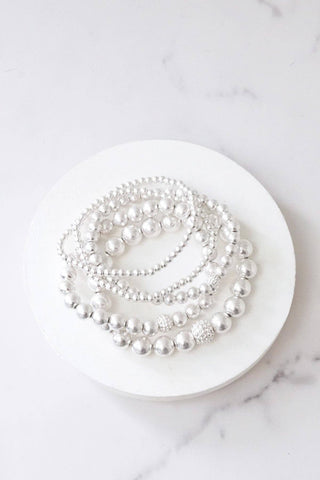 Worn Silver-Tone Beaded Stretch Bracelets