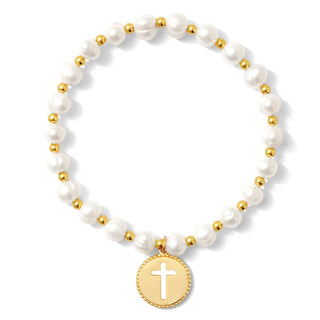 Pearl With Cross Bracelet