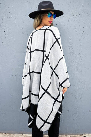 Black Grey Dual-Tone Check Printed Cozy Reversible Ruana