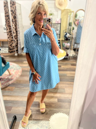 Polka Dot Denim Shirt Dress