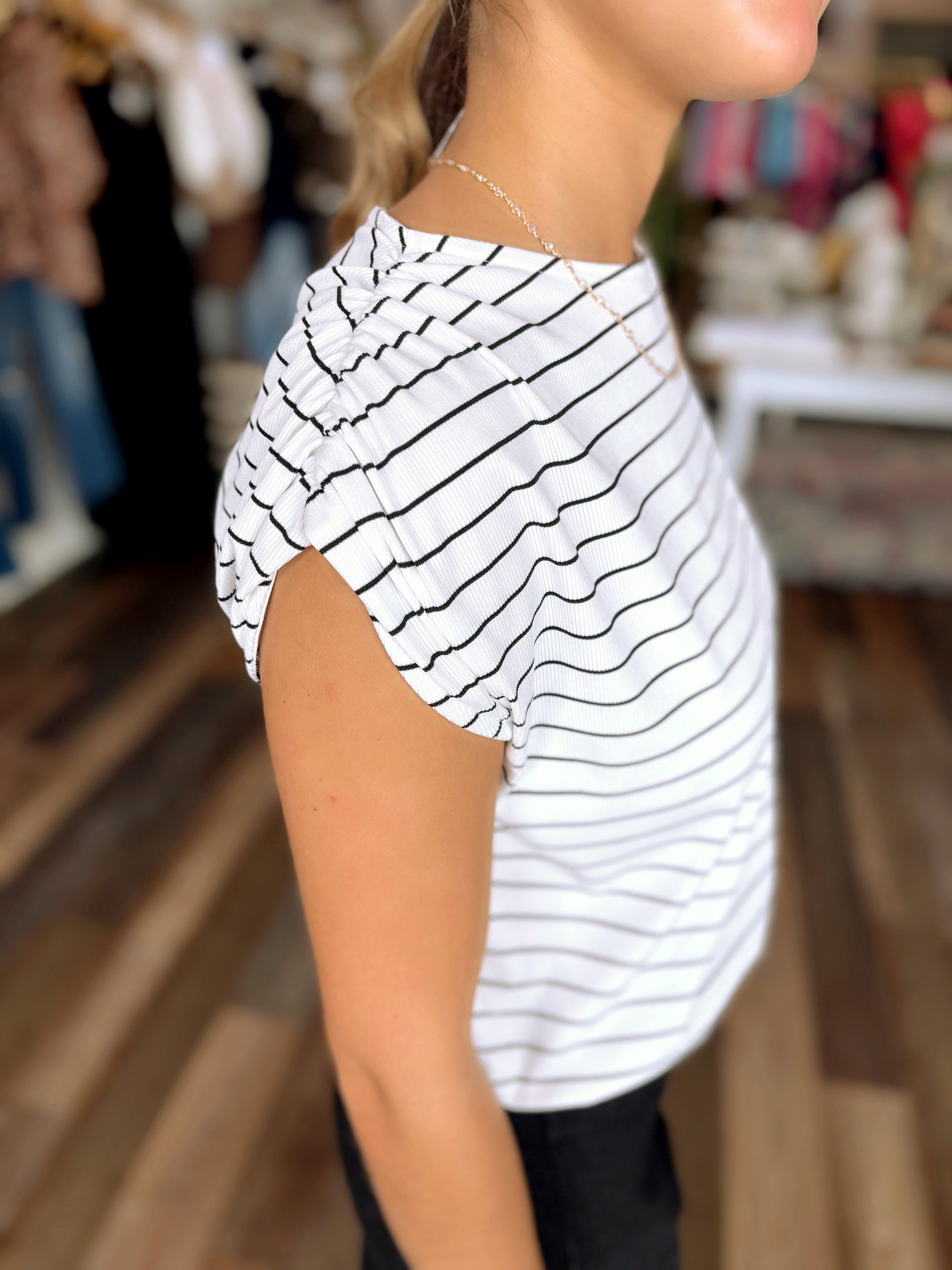 City Stroll Ribbed Stripe Blouse