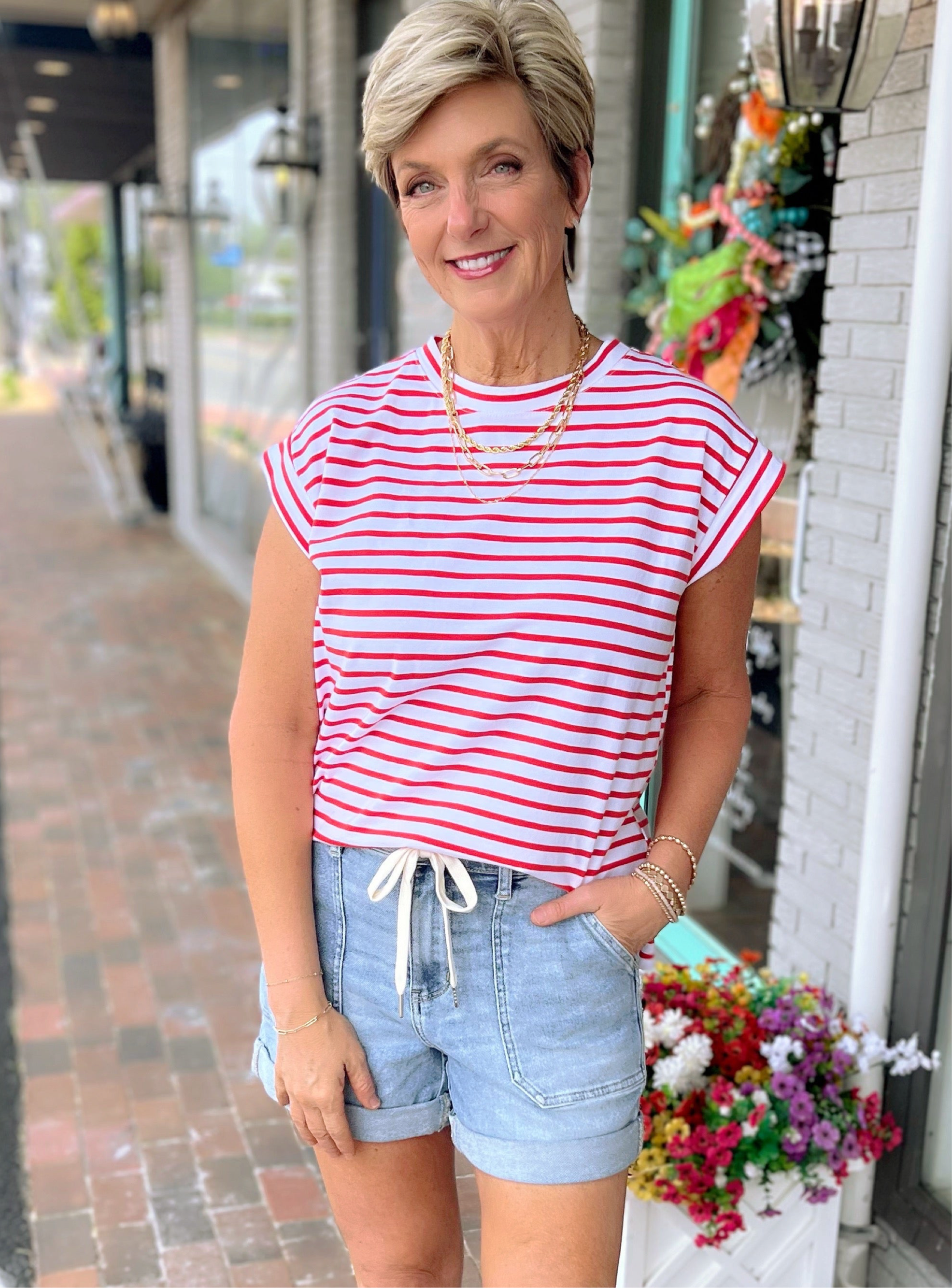 You Go Girl Striped Short Sleeve Top