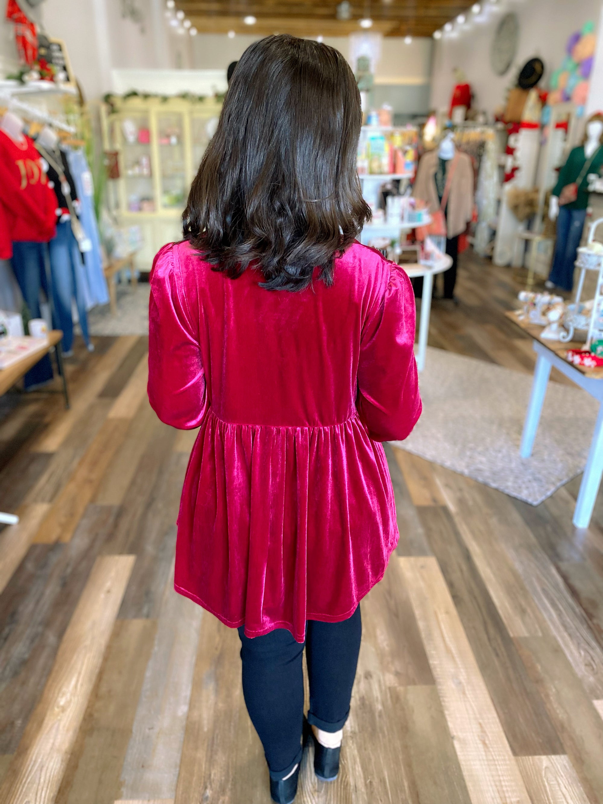 Velvet Smocking V-Neck Top