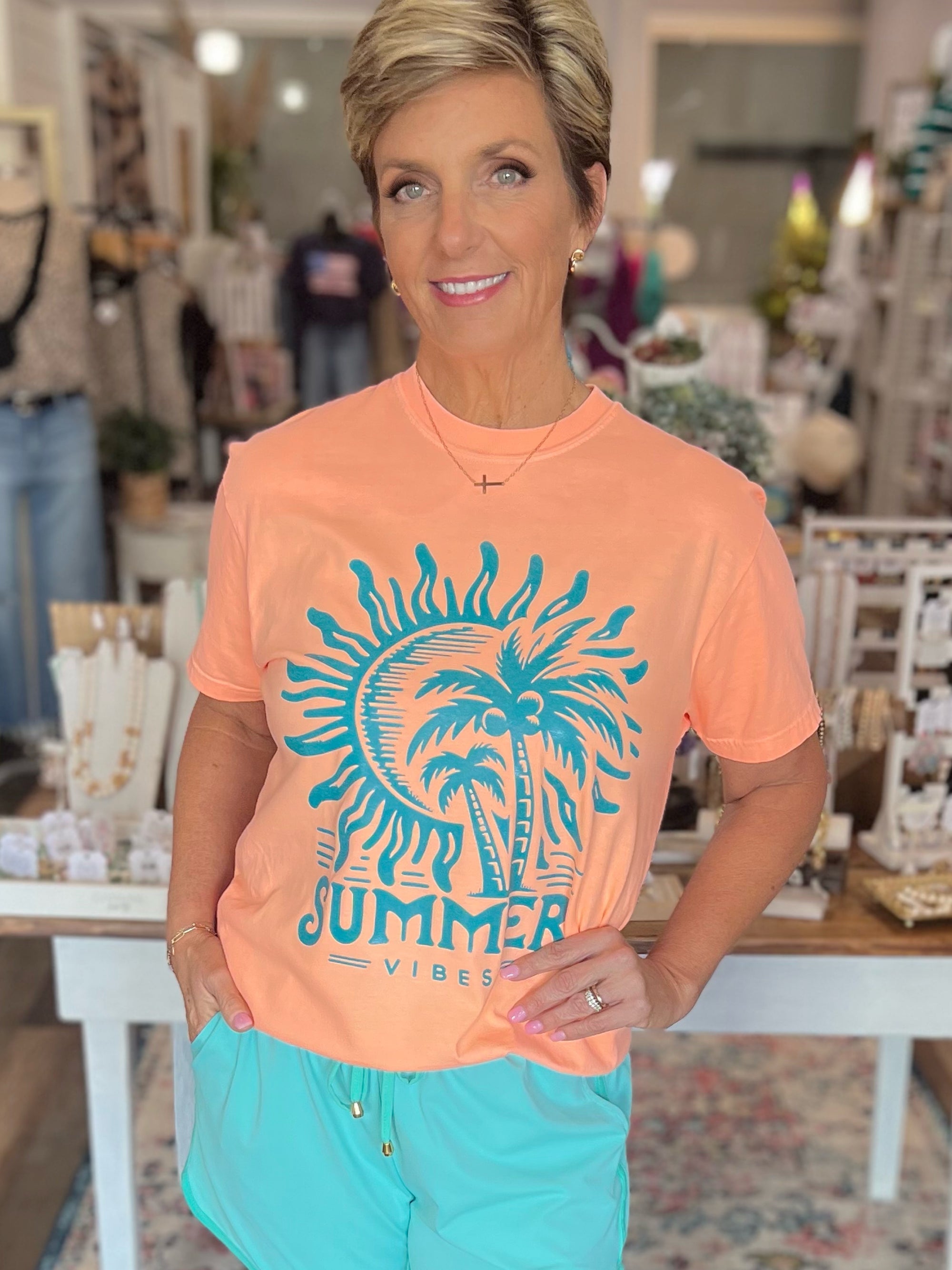 Retro Summer Vibes Neon Cantaloupe Graphic Tee