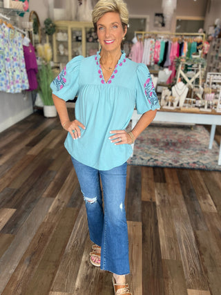 Crystal Cropped Flare Jeans in Dark Denim