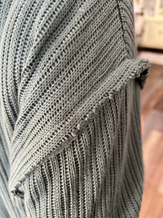 3/4 Folded Sleeve Knit Top in Green