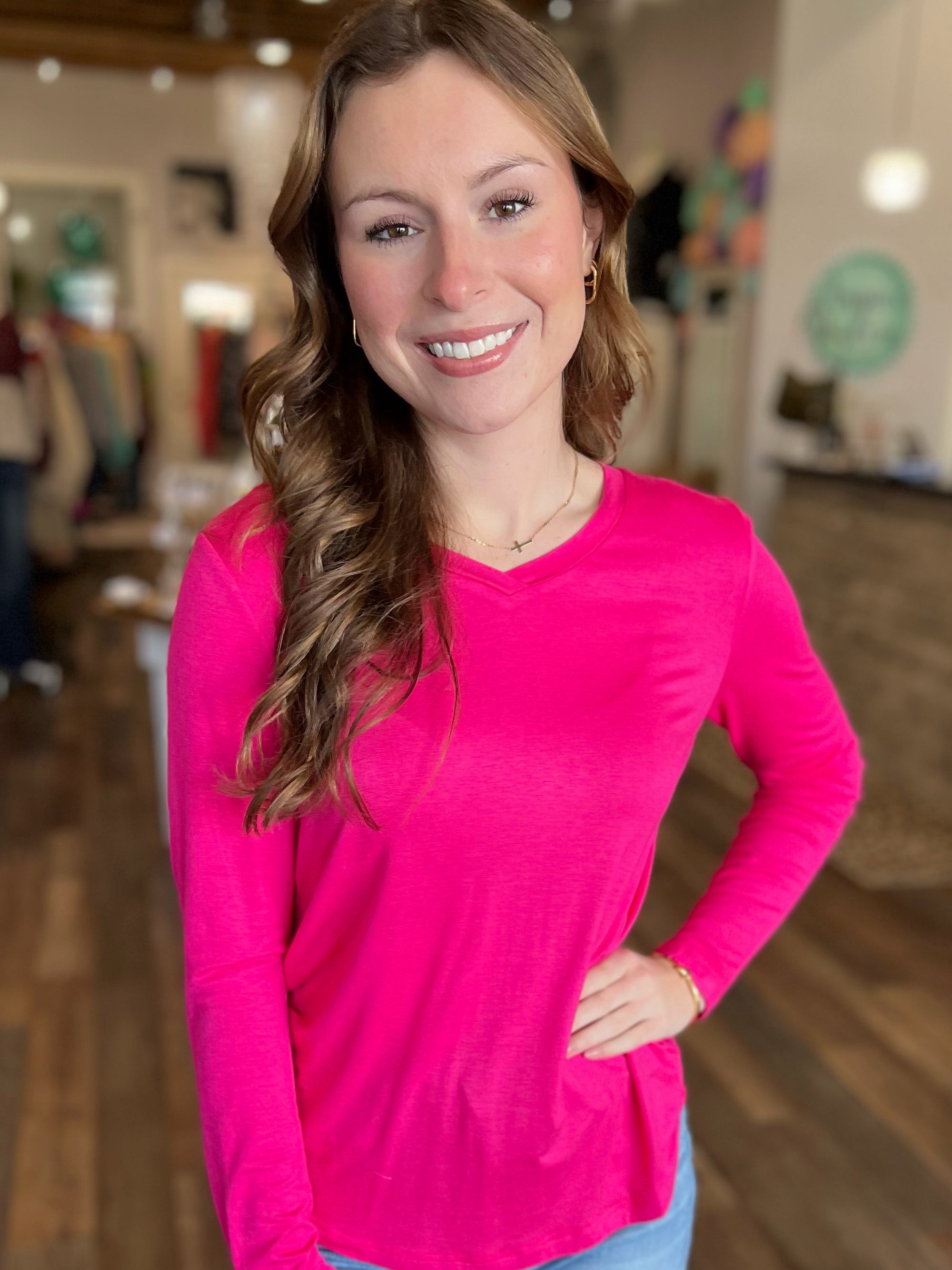 Brittany Basic Long Sleeve Top in Hot Pink or Navy