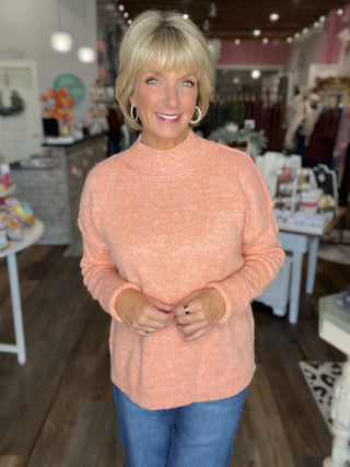 Mock Neck Exposed Seaming Detailed Sweater in Pumpkin