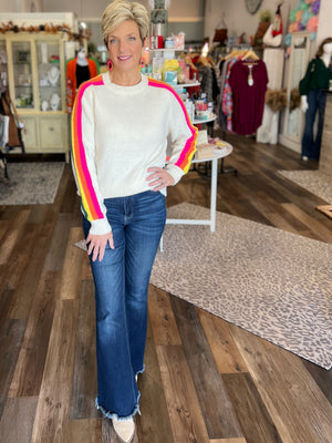 Colorful Striped Sleeve Sweater