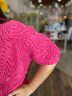 Pompom Short Puff Sleeve Sweater