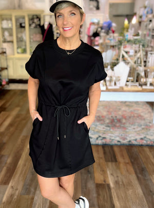 Luxeknit Pleated Mini Dress in Black