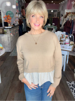 The Hadley Layered Sweater Top - Latte