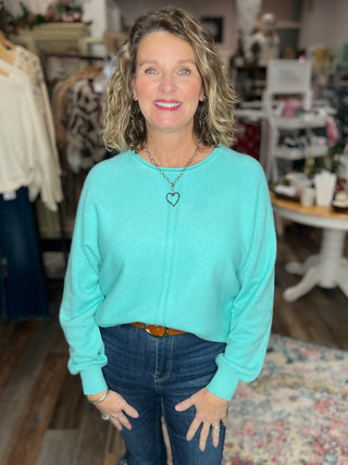 Color Crush Front Seam Sweater in Burnt Orange, Bright Blue, Aqua or Kelly Green