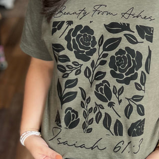 Beauty from Ashes Tee in Heather Olive