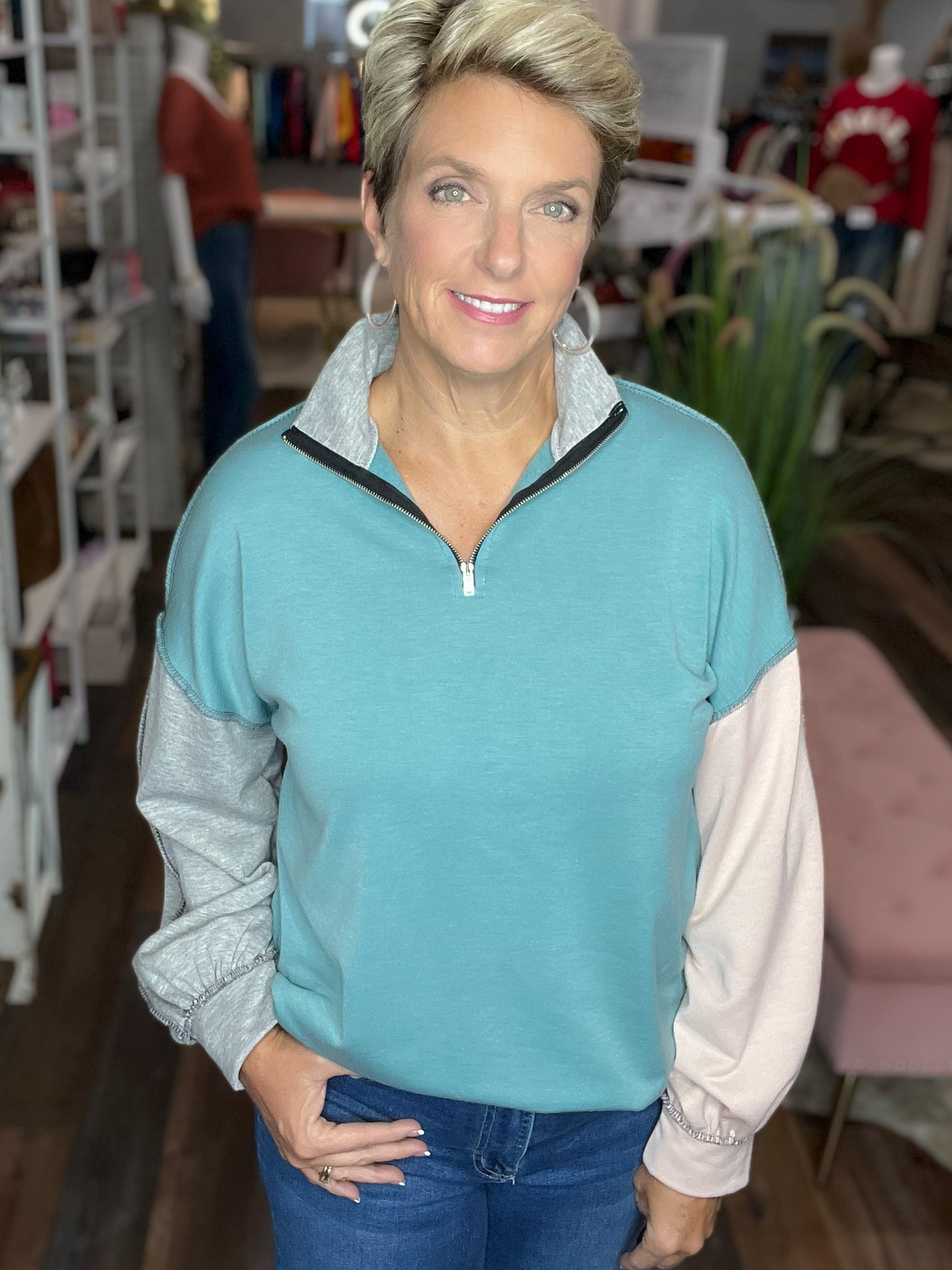 Color Block Stylish Quarter Zip