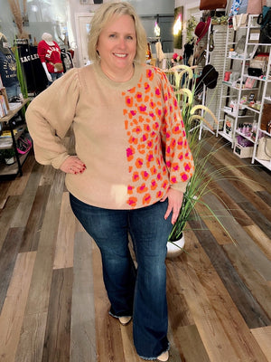 Colorblock Leopard Print Knit Pullover in Regular & Curvy