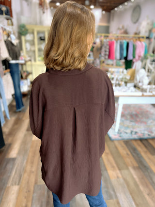 Sloan Button-Up Top in Chocolate or Navy