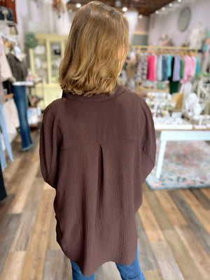 Sloan Button-Up Top in Chocolate or Navy