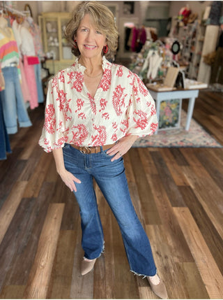 Raspberry Bloom Button Down Blouse in Curvy