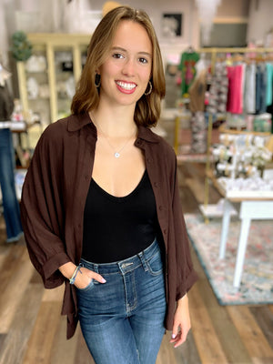 Sloan Button-Up Top in Chocolate or Navy