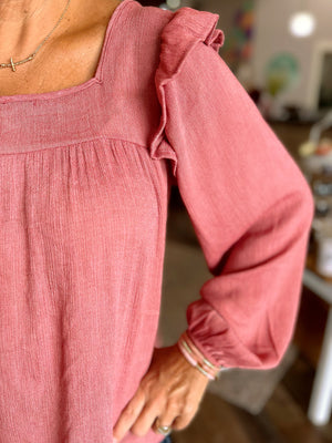 Washed Crepon Square Neck Top