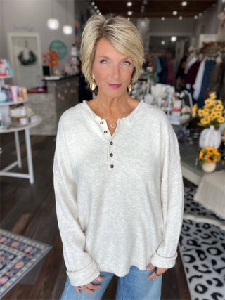 Easy Living Henley Sweater in Oatmeal or Deep Brown