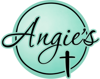 Logo with 'Angie's' in cursive on a teal background