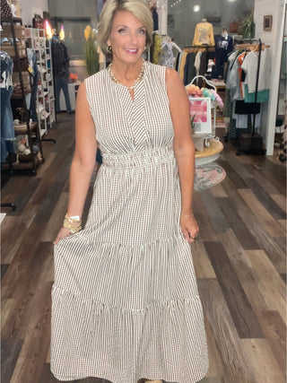 Country Charm Maxi Dress in Brown Gingham