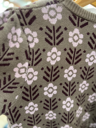 The Meadow Bloom Puff Sleeve Sweater in Olive