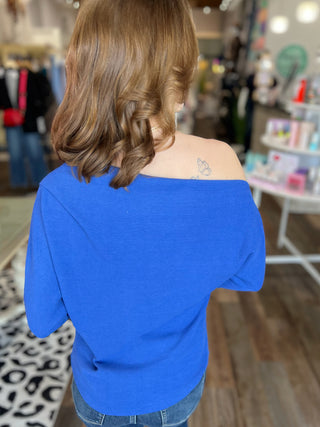 Lula Off Shoulder Top in Cobalt Blue
