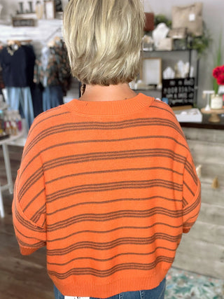 Striped Half Sleeve Knit Sweater in Olive or Pumpkin