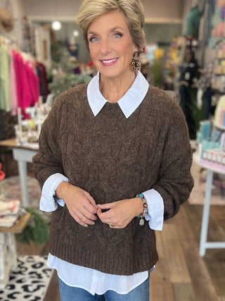 Warm & Fuzzy Cable Sweater --Available in Denim Blue + Brown