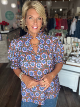 Bluebell & Brown Floral Top