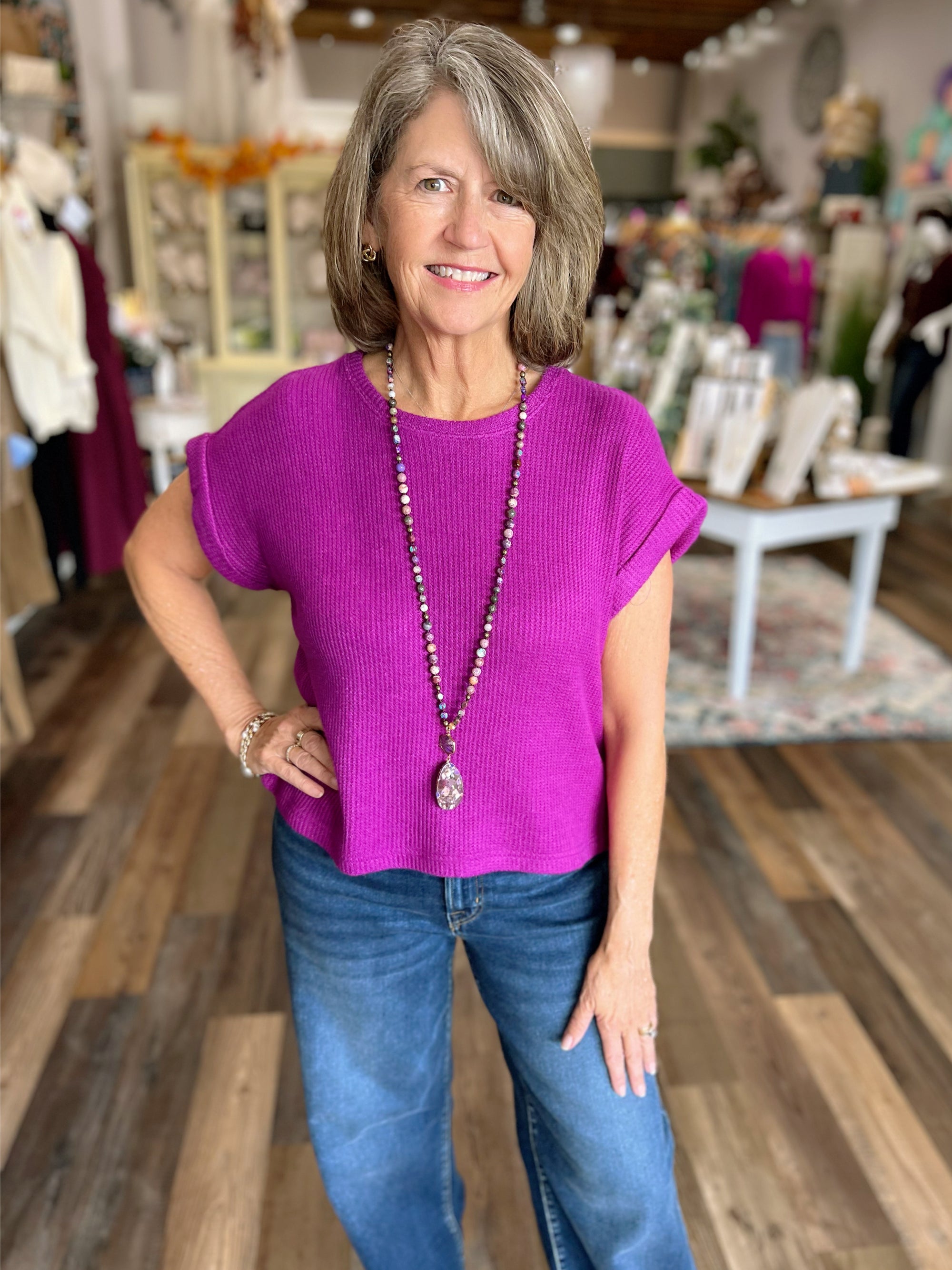 Light Plum Short Sleeve Crew Neck Sweater