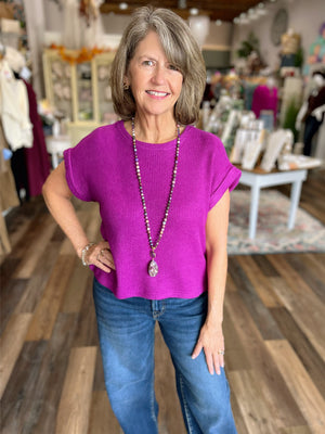 Light Plum Short Sleeve Crew Neck Sweater
