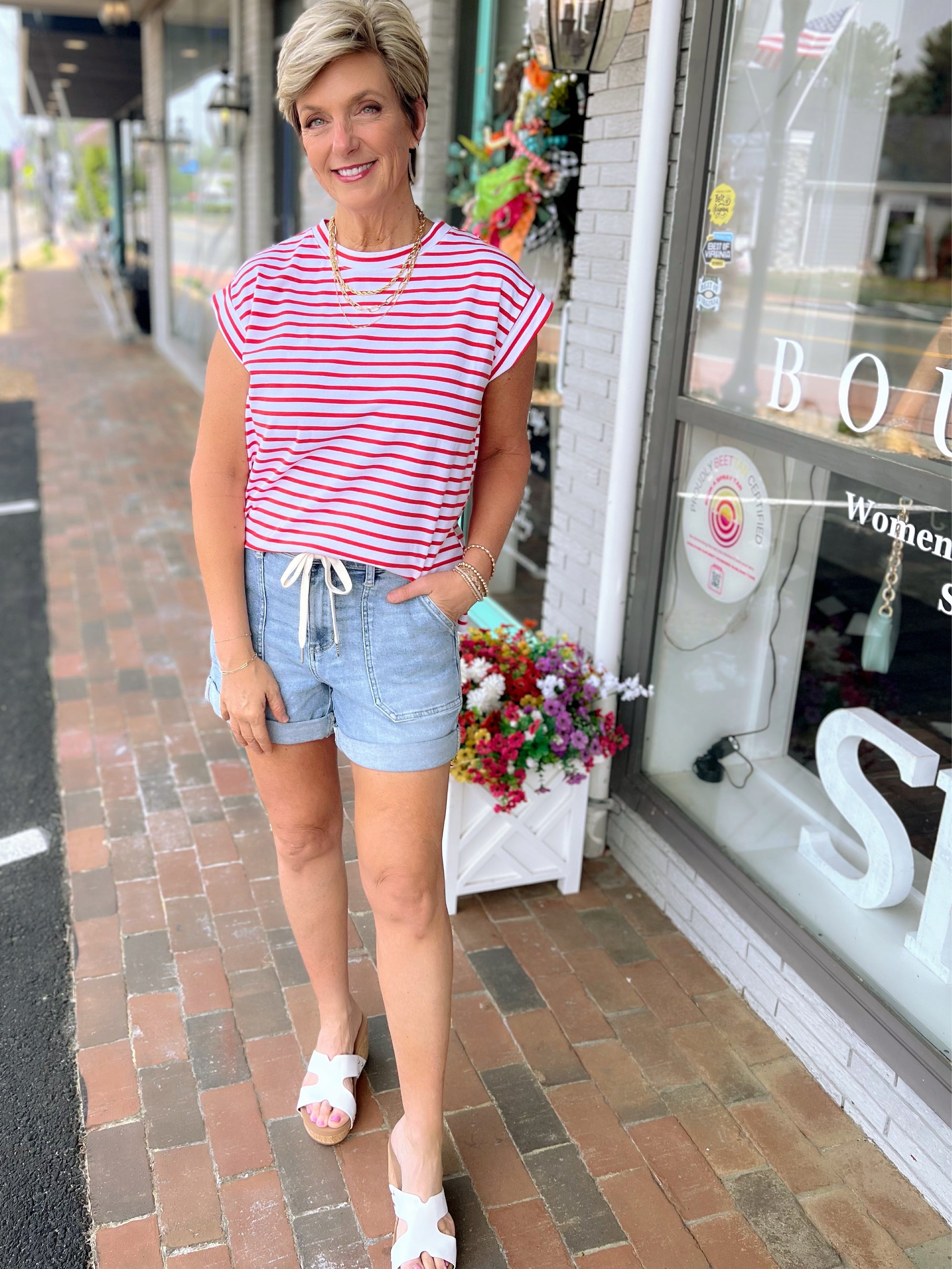 You Go Girl Striped Short Sleeve Top