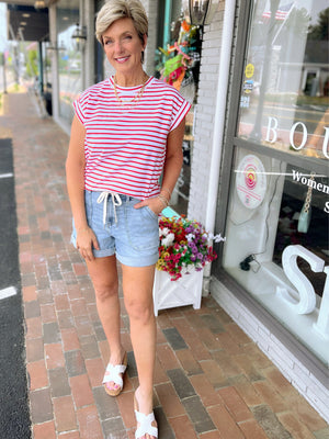 You Go Girl Striped Short Sleeve Top